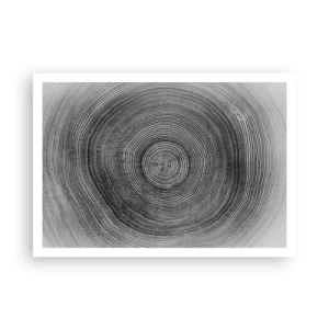 Poster - Schwarz-weißes Baumringmuster, das einen Querschnitt des Stammes zeigt - 100x70cm - Zeichen der Zeit - Moderne Wanddekoration für Wohnzimmer und Schlafzimmer ARTTOR