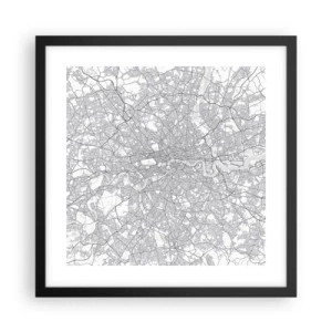 Poster in einem schwarzem Rahmen - Karte des Labyrinths von London - 40x40 cm