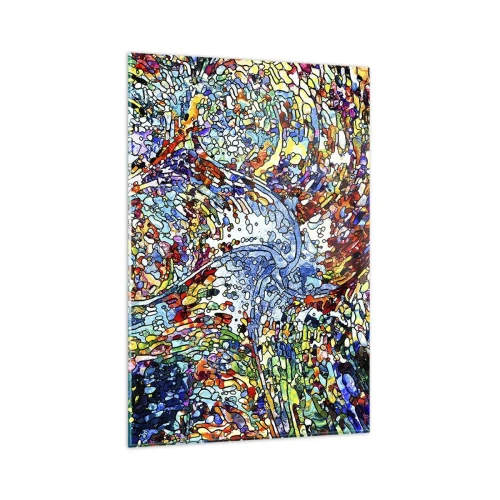 Glasbild - Bild auf glas - Ein farbenfrohes, abstraktes Muster, inspiriert von der Natur - 80x120cm - Glasmalerei Wassertropfen - Moderne Wanddekoration für Wohnzimmer und Schlafzimmer ARTTOR
