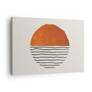Bild auf Leinwand - Leinwandbild - Ein minimalistischer Sonnenuntergang über wellenartigen Linien - 70x50cm - Im japanischen Klima - Moderne Wanddekoration für Wohnzimmer und Schlafzimmer ARTTOR