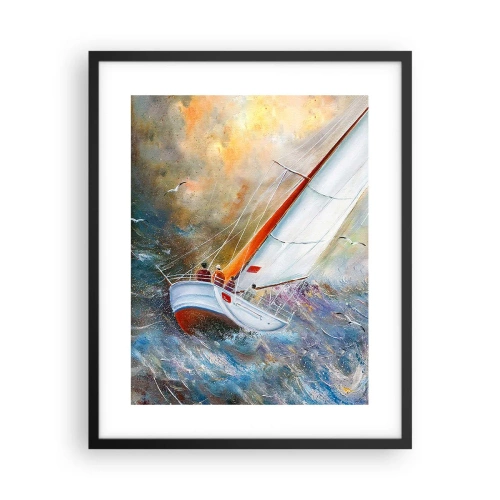 Poster in einem schwarzem Rahmen - Durch die Wellen laufend - 40x50 cm