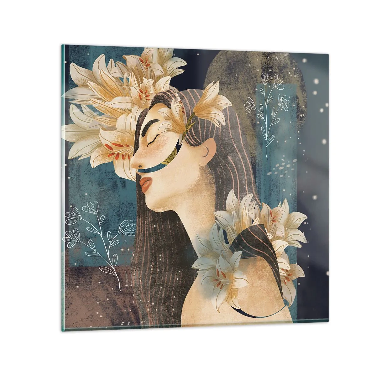 Glasbild - Bild auf glas - Ein Märchen über eine Prinzessin mit Lilien - 30x30 cm