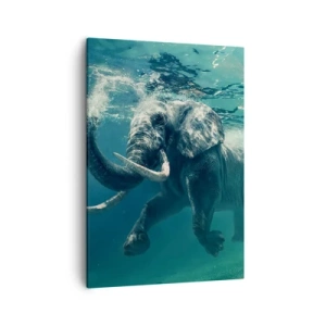 Bild auf Leinwand - Leinwandbild - Ein Elefant schwimmt unter Wasser in den türkisfarbenen Tiefen - 50x70cm - Jeder schwimmt gerne - Moderne Wanddekoration für Wohnzimmer und Schlafzimmer ARTTOR