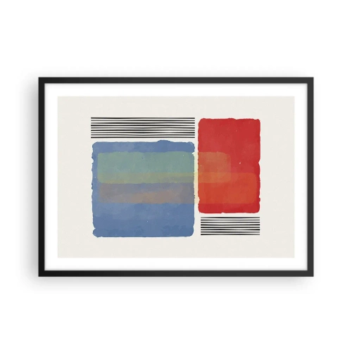 Poster in einem schwarzem Rahmen - Geometrische Komposition mit farbigen Blöcken und Linien - 70x50cm - Der Geist und der Buchstabe der Geometrie - Moderne Wanddekoration für Wohnzimmer und Schlafzimmer ARTTOR