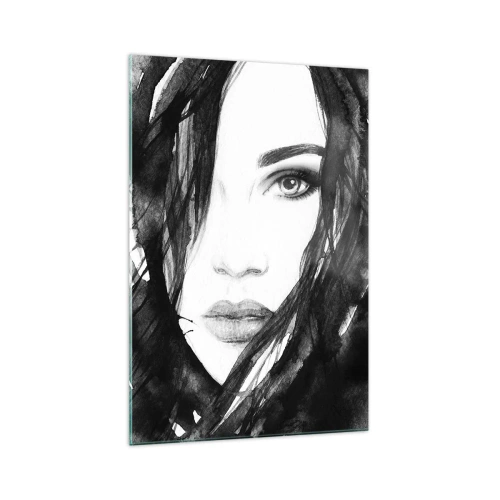 Glasbild - Bild auf glas - Porträt einer Frau in Schwarz-Weiß-Aquarell - 70x100cm - Porträt einer Dame in Schwarzweiß - Moderne Wanddekoration für Wohnzimmer und Schlafzimmer ARTTOR