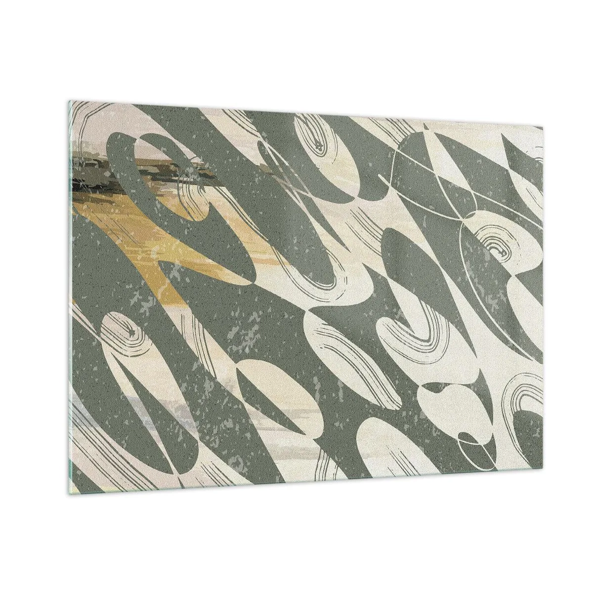 Glasbild - Bild auf glas - Eine grün-beige Komposition mit dynamischen organischen Formen - 100x70cm - Rhythmische Abstraktion - Moderne Wanddekoration für Wohnzimmer und Schlafzimmer ARTTOR