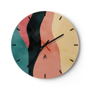 Wanduhr - Glasuhr - Bunte Wellenstreifen in den Farben Türkis, Schwarz, Rosa und Gelb - 30x30cm - Konforme Nichtkonformität - Moderne Wanddekoration für Wohnzimmer, Küche und Schlafzimmer ARTTOR