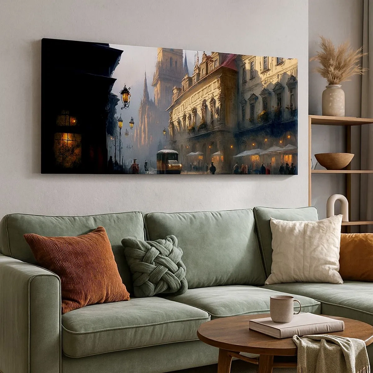 Bild auf Leinwand - Leinwandbild - Charme eines Prager Abends - 100x40 cm