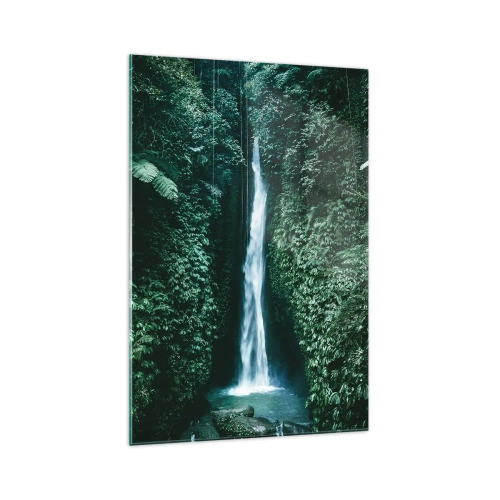Glasbild - Bild auf glas - Ein Wasserfall, umgeben von dichter tropischer Vegetation - 70x100cm - Tropisches Spa - Moderne Wanddekoration für Wohnzimmer und Schlafzimmer ARTTOR