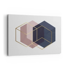 Bild auf Leinwand - Leinwandbild - Geometrische Formen in goldenen Linien auf pastellfarbenem Hintergrund - 100x70cm - Die Kraft der Einfachheit - Moderne Wanddekoration für Wohnzimmer und Schlafzimmer ARTTOR