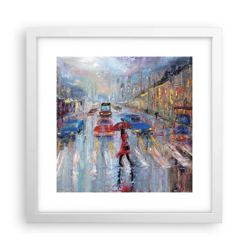 Poster in einem weißen Rahmen - Regnerischer Nachmittag in der Stadt - 30x30 cm