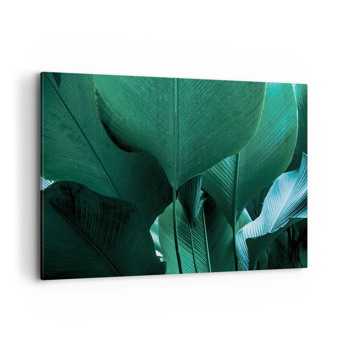 Bild auf Leinwand - Leinwandbild - Grüne Blätter in minimalistischer Komposition - 120x80cm - Dem Licht zugewandt - Moderne Wanddekoration für Wohnzimmer und Schlafzimmer ARTTOR