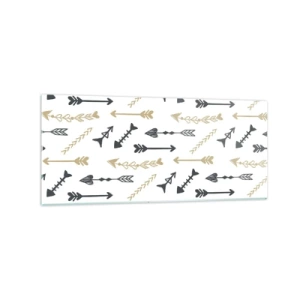 Glasbild - Bild auf glas - Ein minimalistisches Muster mit Pfeilen in Beige- und Grautönen. - 120x50cm - Der Traum des Bogenschützen - Moderne Wanddekoration für Wohnzimmer und Schlafzimmer ARTTOR