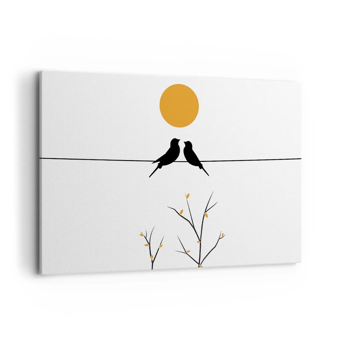 Bild auf Leinwand - Leinwandbild - Vögel auf einer Linie mit einer gelben Sonne - 120x80cm - Abend der Nachtigallen - Moderne Wanddekoration für Wohnzimmer und Schlafzimmer ARTTOR