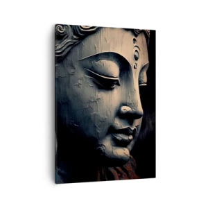 Bild auf Leinwand - Leinwandbild - Buddha-Skulptur mit einer roten Lotusblüte - 50x70cm - Im Einklang mit der Welt - Moderne Wanddekoration für Wohnzimmer und Schlafzimmer ARTTOR