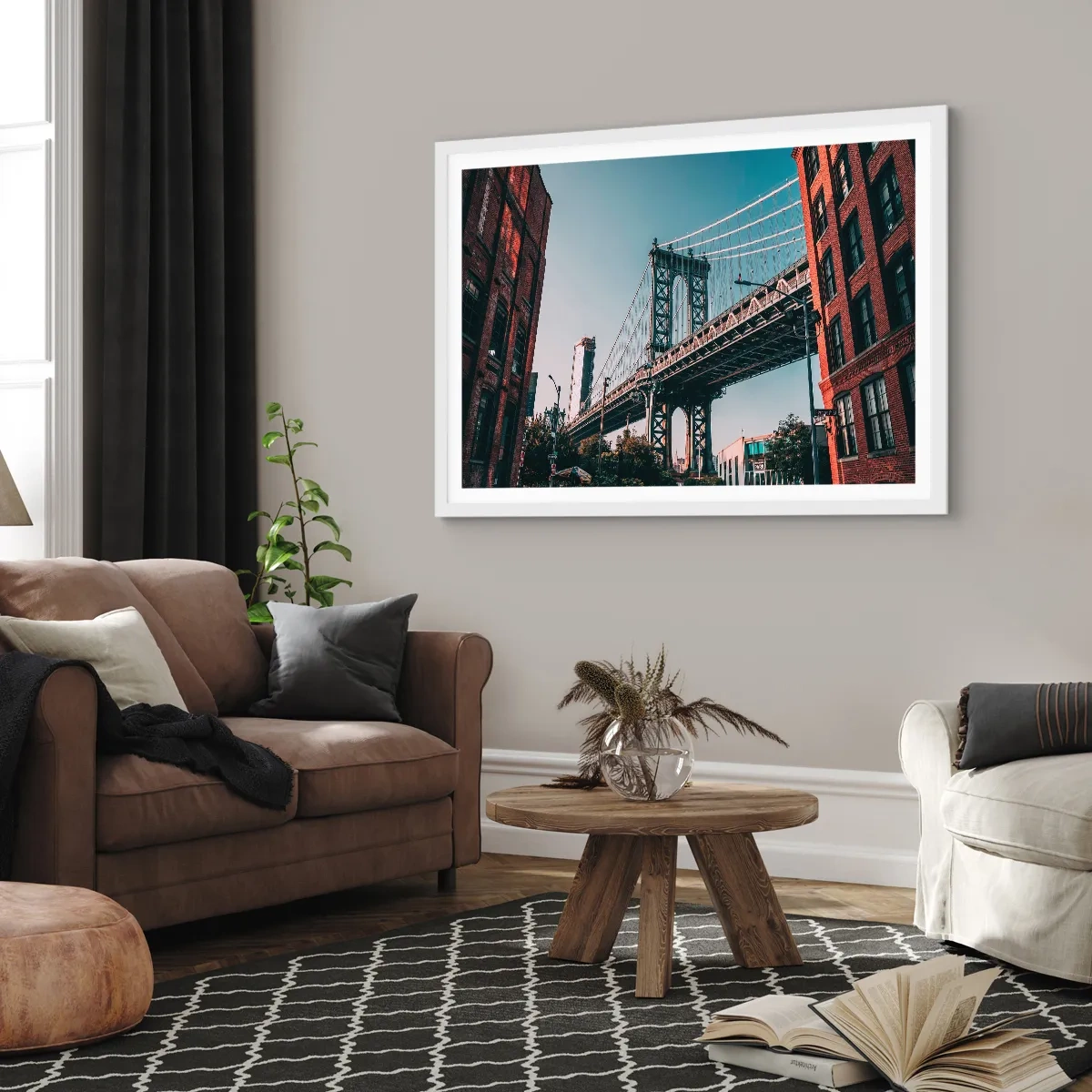 Poster in einem weißen Rahmen - Über den Wellen der Stadt - 100x70 cm