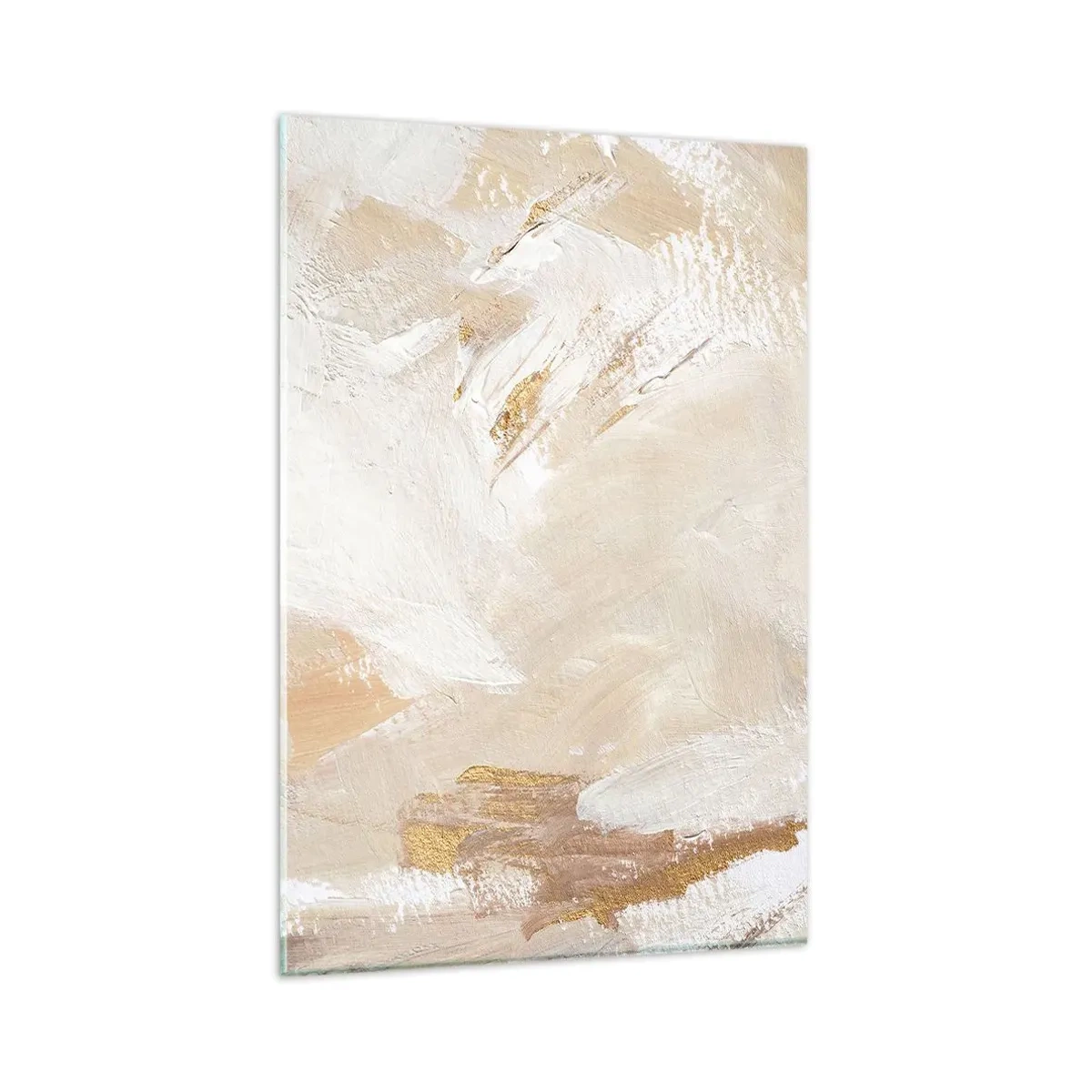 Glasbild - Bild auf glas - Zarte abstrakte Töne in Beige- und Goldtönen - 80x120cm - Pastellkomposition - Moderne Wanddekoration für Wohnzimmer und Schlafzimmer ARTTOR