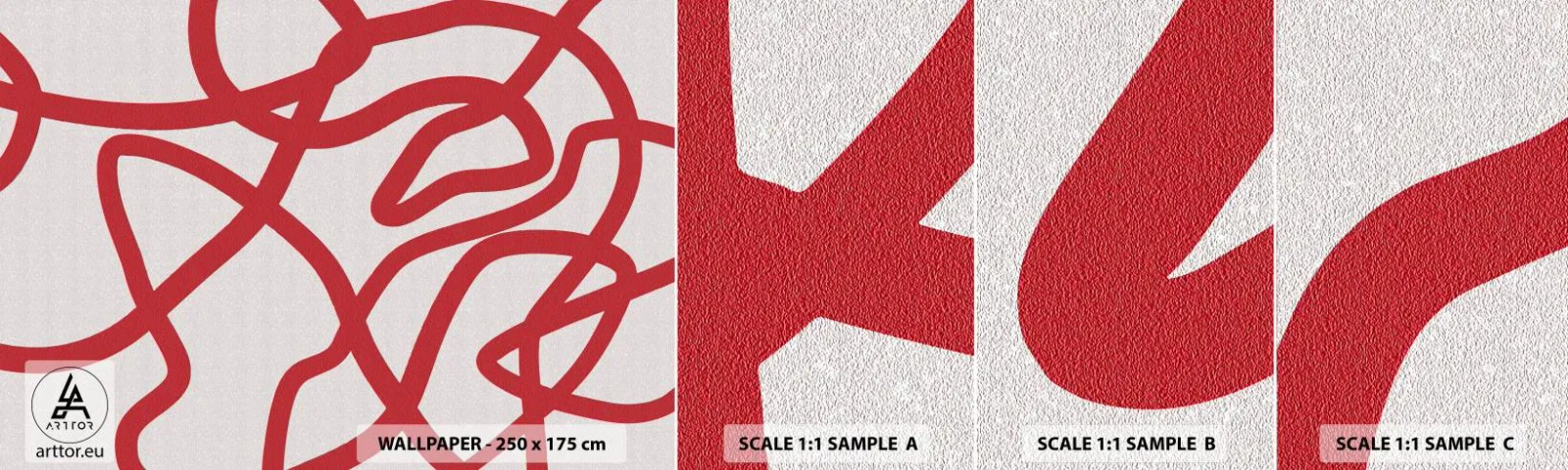 Fototapetenmuster Standard Eco - Rot auf Weiß - Minimalismus, Stück, Linien - 100x30 cm