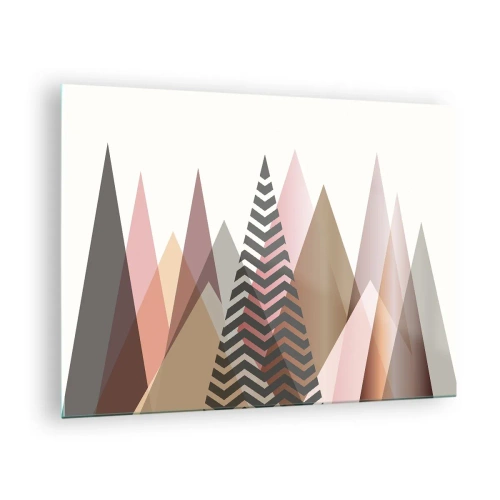 Glasbild - Bild auf glas - Geometrische Pastellberge mit zentralem Muster - 70x50cm - Pyramidale Aussicht - Moderne Wanddekoration für Wohnzimmer und Schlafzimmer ARTTOR