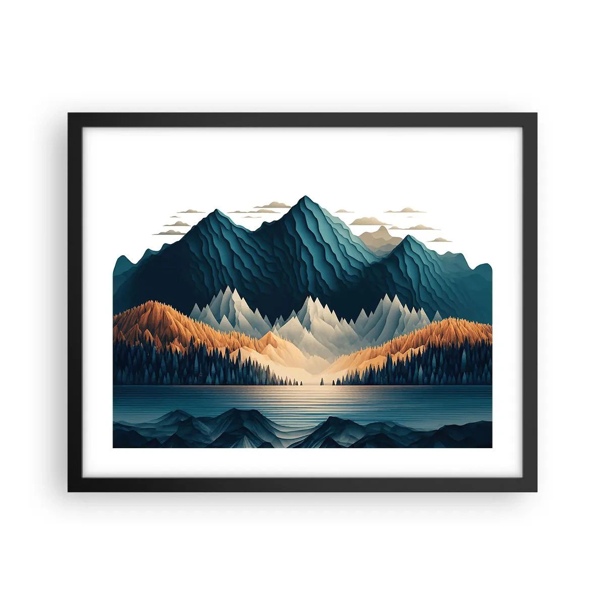 Poster in einem schwarzem Rahmen - Perfekte Berglandschaft - 50x40 cm