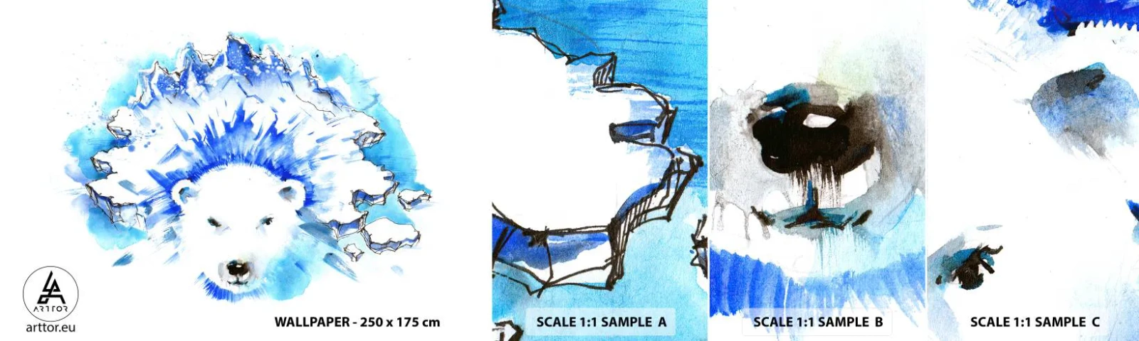 Fototapetenmuster Standard Eco - Der König der Arktis in einer Eiskrone - Abstraktion, Eisbär, Antarktis - 100x30 cm