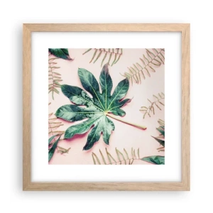 Poster in einem Rahmen aus heller Eiche - Eine Studie von Grün auf einem rosa Hintergrund - 30x30 cm