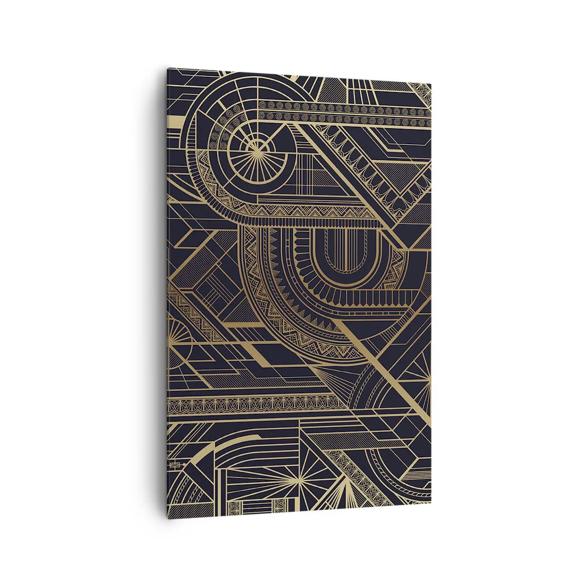 Bild auf Leinwand - Leinwandbild - Goldene geometrische Muster auf schwarzem Hintergrund im Art-Deco-Stil - 80x120cm - Konzepte, Ideen, Pläne - Moderne Wanddekoration für Wohnzimmer und Schlafzimmer ARTTOR