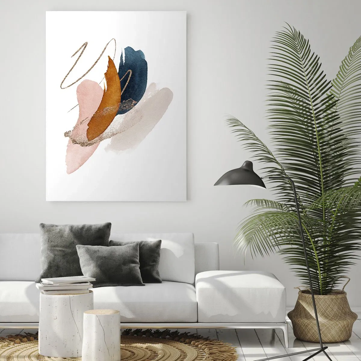 Glasbild - Bild auf glas - Abstrakte Striche in Pastellfarben mit goldenen Akzenten - 70x100cm - Geflügelte Komposition - Moderne Wanddekoration für Wohnzimmer und Schlafzimmer ARTTOR