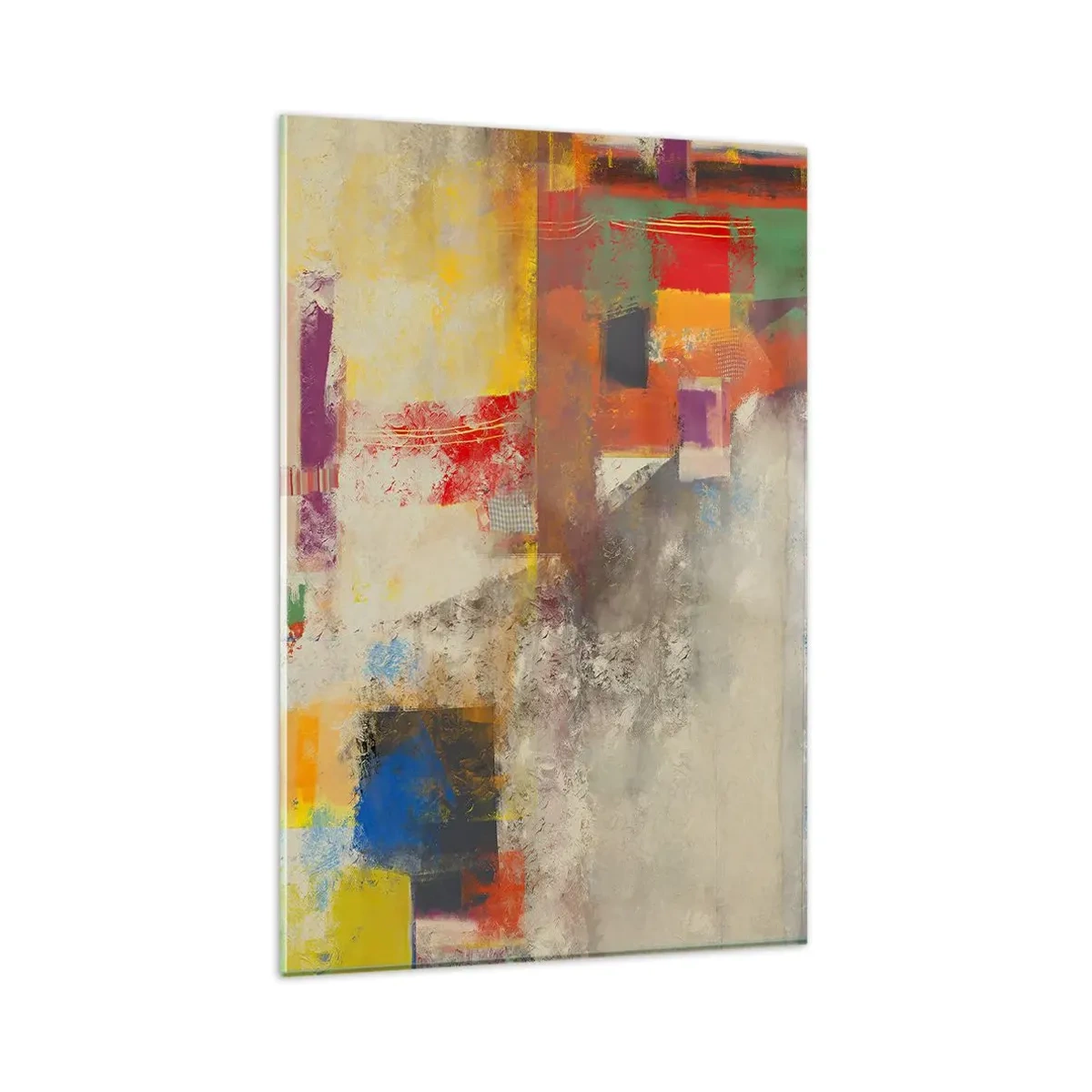 Glasbild - Bild auf glas - Bunte Abstraktion mit geometrischen Formen - 80x120cm - Geometrie der Farben - Moderne Wanddekoration für Wohnzimmer und Schlafzimmer ARTTOR