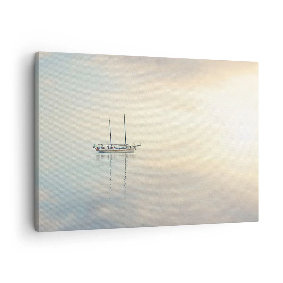 Bild auf Leinwand - Leinwandbild - Ein Boot auf ruhiger See in sanftem Licht - 70x50cm - Im Meer der Stille - Moderne Wanddekoration für Wohnzimmer und Schlafzimmer ARTTOR