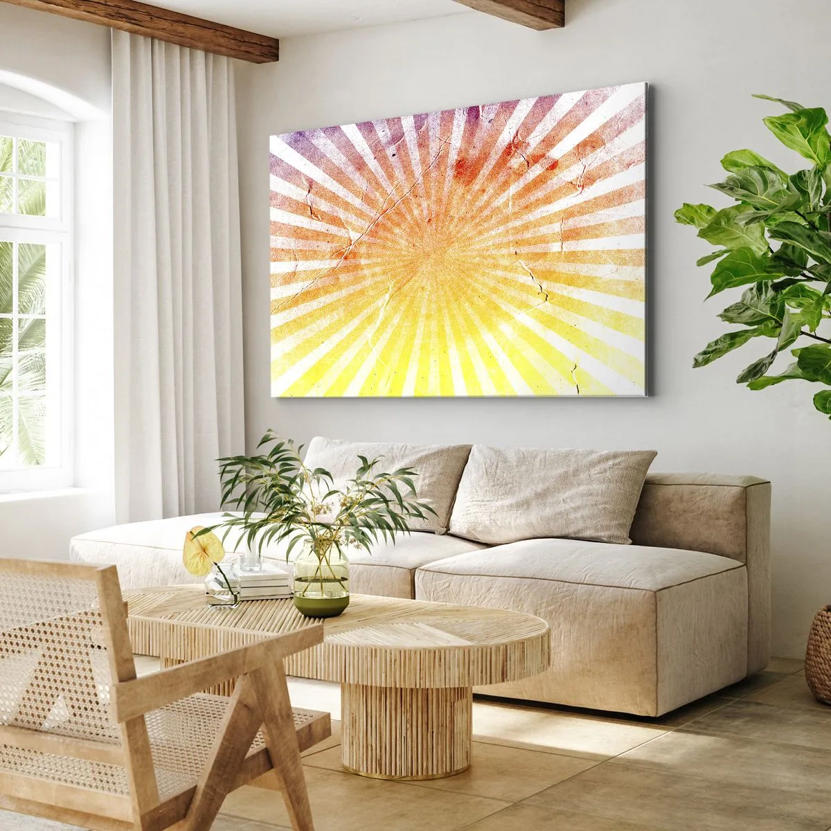 Bild auf Leinwand - Leinwandbild - Sonnenstrahlen in Orange- und Gelbtönen - 100x70cm - Sonnenaufgänge und Sonnenuntergänge - Moderne Wanddekoration für Wohnzimmer und Schlafzimmer ARTTOR