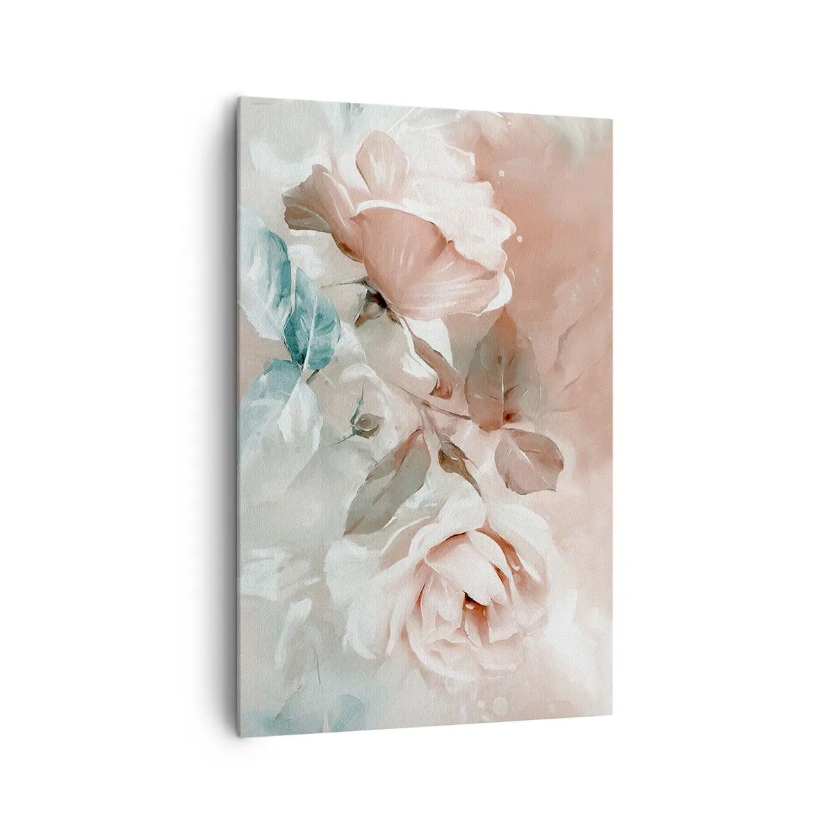 Bild auf Leinwand - Leinwandbild - Zarte Rosen in Pastelltönen auf hellem Untergrund - 80x120cm - Geist der Romantik - Moderne Wanddekoration für Wohnzimmer und Schlafzimmer ARTTOR