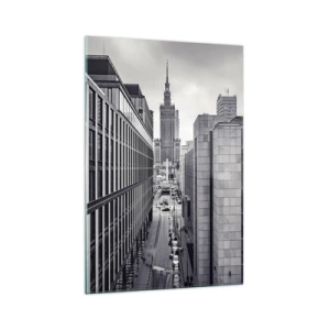 Glasbild - Bild auf glas - Panorama von Warschau mit Blick auf den Kulturpalast und die umliegenden Gebäude - 70x100cm - Warschauer Tal - Moderne Wanddekoration für Wohnzimmer und Schlafzimmer ARTTOR