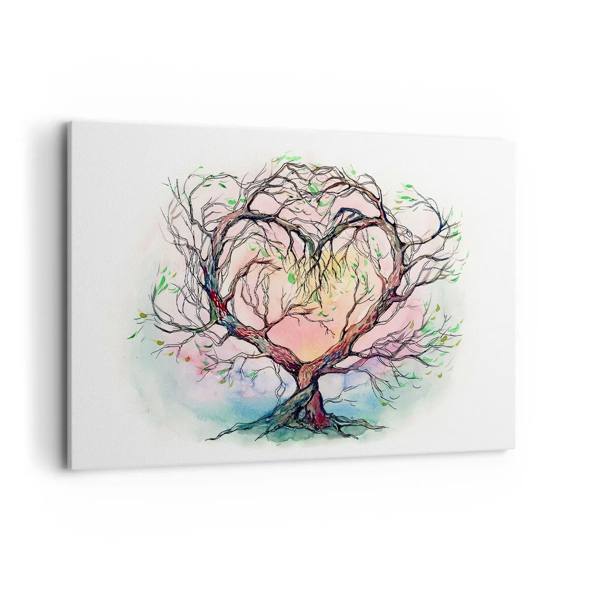 Bild auf Leinwand - Leinwandbild - Ein herzförmiger Baum vor einem Hintergrund aus zarten Pastellfarben - 120x80cm - Gemeinsam gegen die Stürme - Moderne Wanddekoration für Wohnzimmer und Schlafzimmer ARTTOR