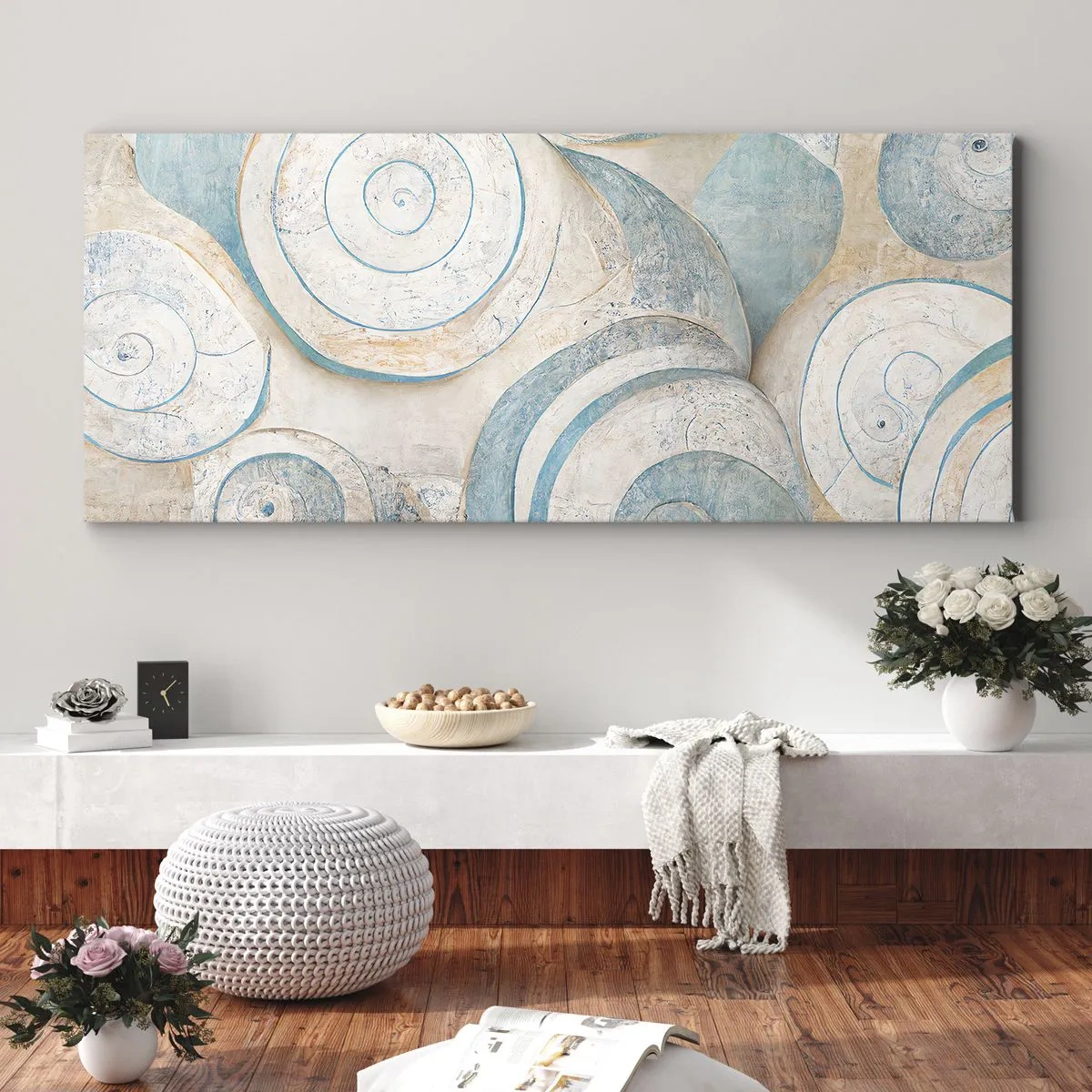 Bild auf Leinwand - Leinwandbild - Abstrakte Muscheln in Pastelltönen - 160x50cm - Was verbirgt sich in der Muschel? - Moderne Wanddekoration für Wohnzimmer und Schlafzimmer ARTTOR