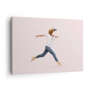 Bild auf Leinwand - Leinwandbild - Eine surrealistische Figur mit einem Entenkopf in Bewegung - 70x50cm - Eine Prise Absurdität - Moderne Wanddekoration für Wohnzimmer und Schlafzimmer ARTTOR