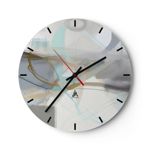 Wanduhr - Glasuhr - Eine zarte Abstraktion mit pastellfarbenen Streifen und weichen Konturen. - 30x30cm - Neblige Abstraktion - Moderne Wanddekoration für Wohnzimmer, Küche und Schlafzimmer ARTTOR