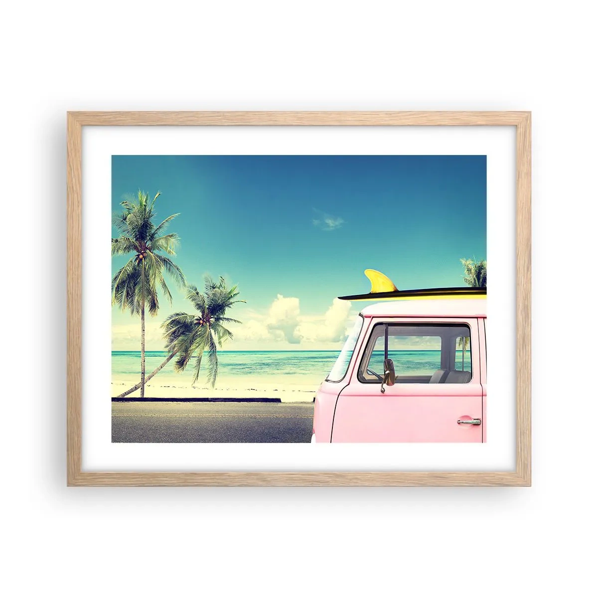 Poster in einem Rahmen aus heller Eiche - Zeit um in die Ferien zu starten - 50x40 cm