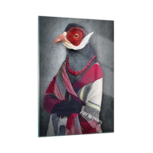 Glasbild - Bild auf glas - Drei Tiere in eleganter Kleidung auf stilisiertem Hintergrund - 50x70cm - Was mache ich hier?! - Moderne Wanddekoration für Wohnzimmer und Schlafzimmer ARTTOR