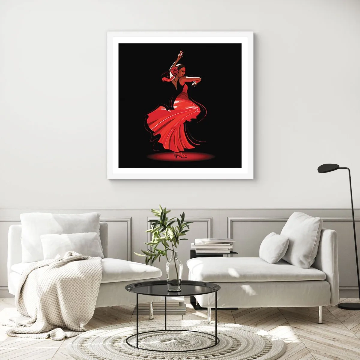 Poster in einem weißen Rahmen - Der feurige Geist des Flamenco - 60x60 cm