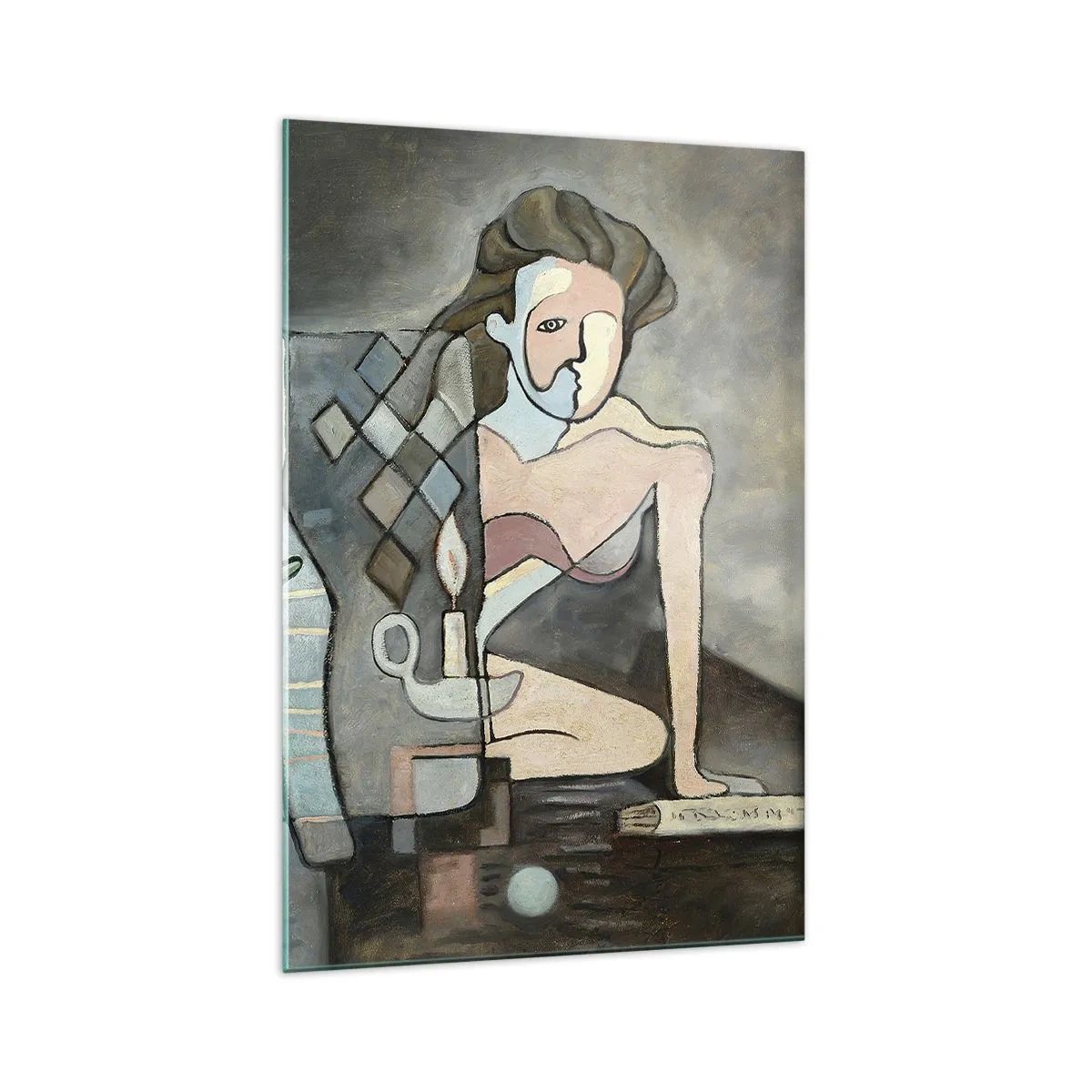 Glasbild - Bild auf glas - Abstrakte Figuren in einer symbolischen Komposition mit tiefer Bedeutung - 70x100cm - Mosaik aus Geist und Materie - Moderne Wanddekoration für Wohnzimmer und Schlafzimmer ARTTOR