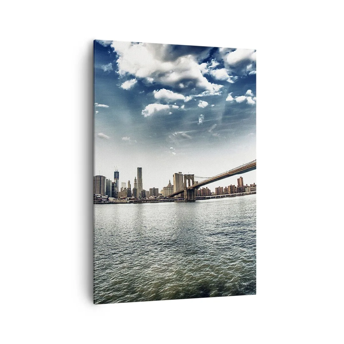 Bild auf Leinwand - Leinwandbild - Panorama der Stadt mit einer Brücke vor dem blauen Himmel - 70x100cm - Glasinsel - Moderne Wanddekoration für Wohnzimmer und Schlafzimmer ARTTOR