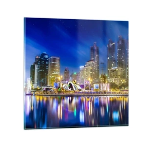 Glasbild - Bild auf glas - Metropolis bei Regenbogennacht - 70x70 cm