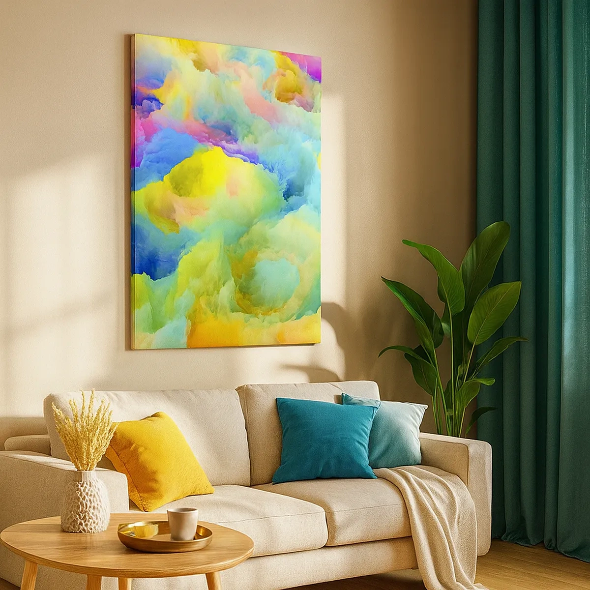 Bild auf Leinwand - Leinwandbild - Abstrakte Komposition in Regenbogenfarben - 50x70cm - Regenbogen unten - Moderne Wanddekoration für Wohnzimmer und Schlafzimmer ARTTOR