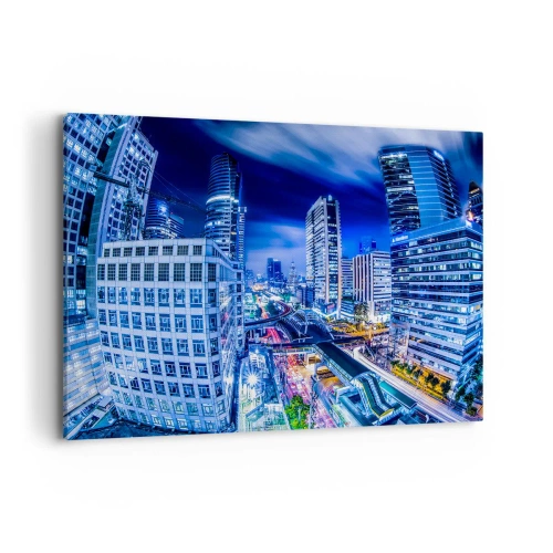 Bild auf Leinwand - Leinwandbild - Nachtstadtpanorama mit Wolkenkratzern und Straßenlaternen - 120x80cm - Rhythmen der Nachtstadt - Moderne Wanddekoration für Wohnzimmer und Schlafzimmer ARTTOR