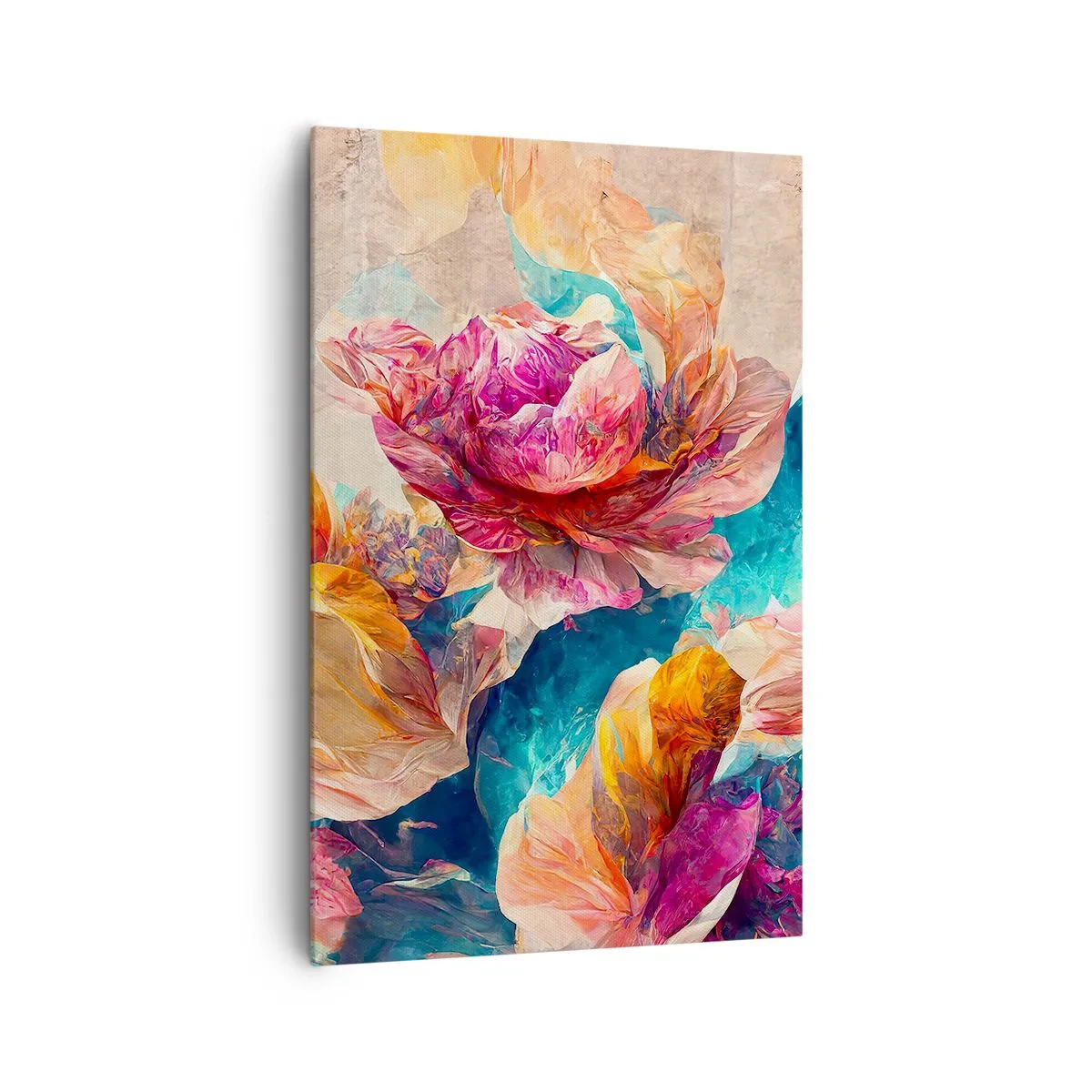 Bild auf Leinwand - Leinwandbild - Bunte Blumen auf beigem Hintergrund - 80x120cm - Farbenpracht des Straußes - Moderne Wanddekoration für Wohnzimmer und Schlafzimmer ARTTOR