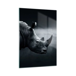 Glasbild - Bild auf glas - Schwarz-Weiß-Aufnahme eines Nashorns - 50x70cm - Richtiges Profil - Moderne Wanddekoration für Wohnzimmer und Schlafzimmer ARTTOR