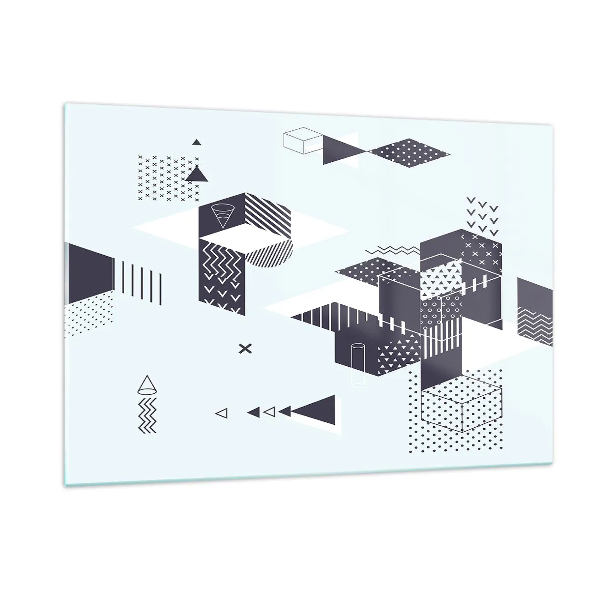 Glasbild - Bild auf glas - Abstrakte geometrische Komposition in Schwarz und Weiß auf hellem Hintergrund - 120x80cm - In der Seele eines Mathematikers - Moderne Wanddekoration für Wohnzimmer und Schlafzimmer ARTTOR