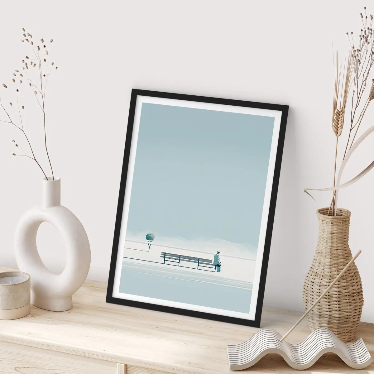 Poster in einem schwarzem Rahmen - Ja, ich warte. - 61x91 cm