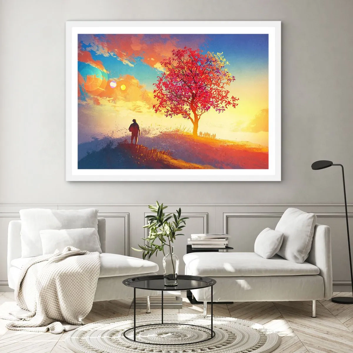 Poster in einem weißen Rahmen - Pilger am Ziel - 100x70 cm